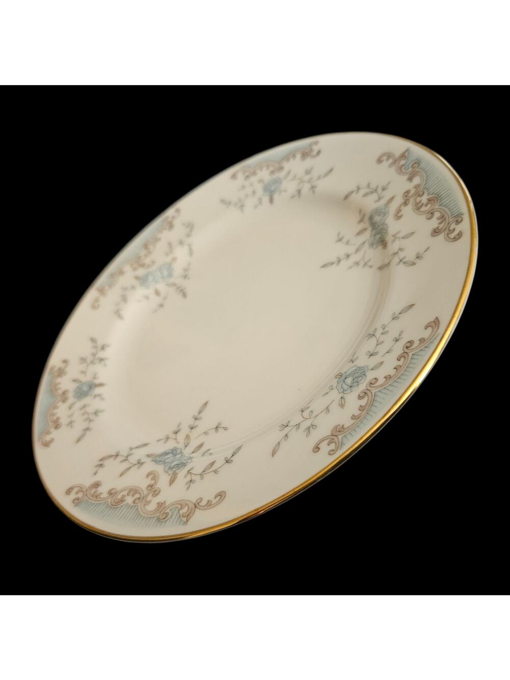 Set of 3 Imperial China Seville 3303 Bread Plates Blue Rose Gold Trim